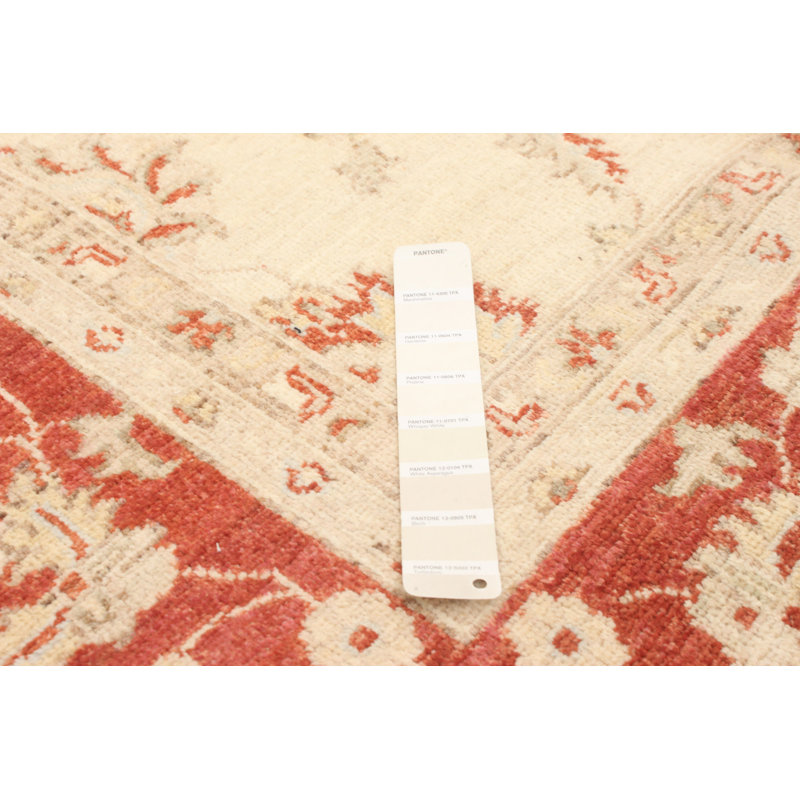 Tapis décoratif en laine de conception unique 7 pi 10 po x 9 pi 11 po noué à la main New Age Ivoire/cuivre