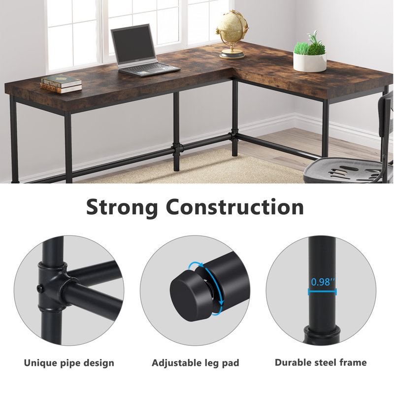 Aves L-Shaped Metal Base Computer Desk