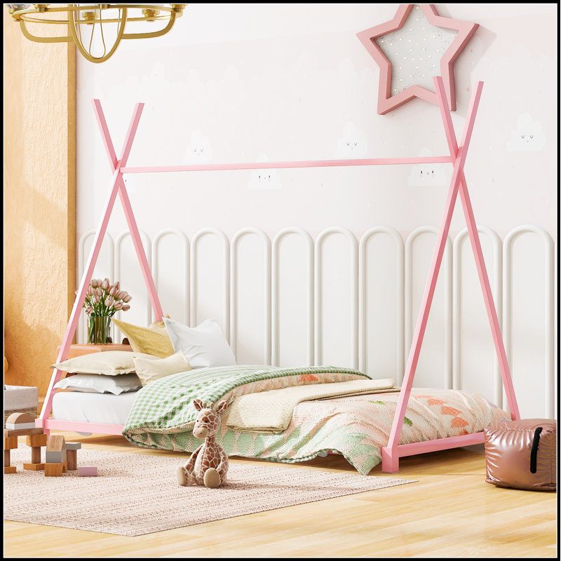 Lit plateforme durable en métal avec structure triangulaire pour une stabilité accrue et un design moderne, Rose
