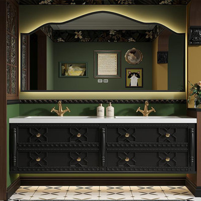 Double-basin French retro style bathroom cabinet