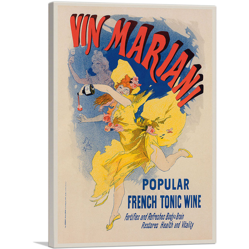 Affiche Pour Le Vin Mariani par Jules Cheret - Reproduction de publicité sur toile tendue, H 40 po x l 26 po x P 0,75 po