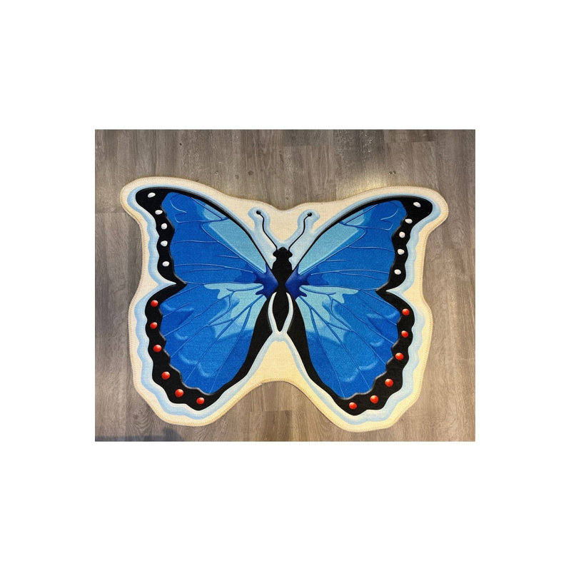 Tapis bleu lavable à motif papillon, Sous-tapis fantaisie 3 pi 11 po x 2 pi 11 po Novel
