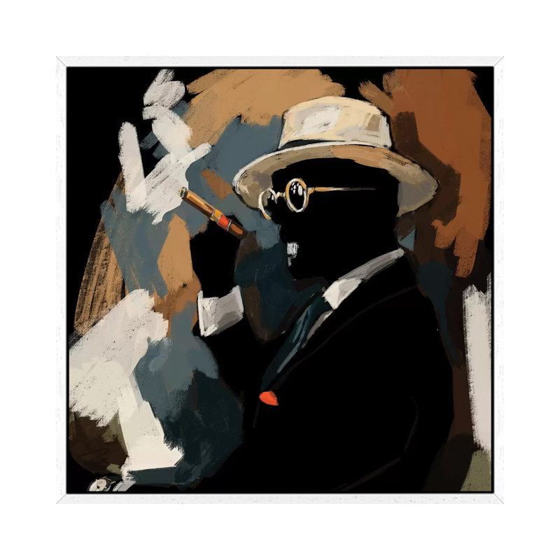 Cigar Lounge - Painting on Canvas, White Floater Framed, 93.98cm H x 93.98cm W x 3.81cm D