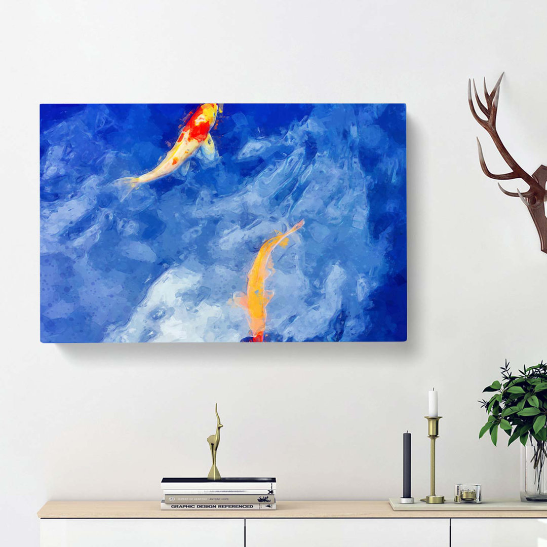 Koi And Carp Fish In Abstract - Wrapped Canvas