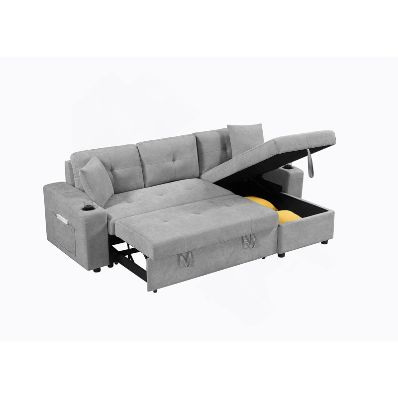 Canapé d'angle convertible avec rangement pour accoudoirs, canapé modulaire, méridienne droite