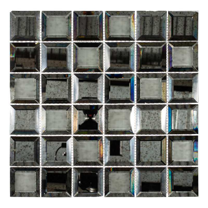Novo 2" Beveled Glass Grid Mosaic Wall Tile, Champagne