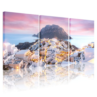 Ensemble de 3 tableaux sur toile « Sunset Village Art » pour la décoration du salon et de la chambre.