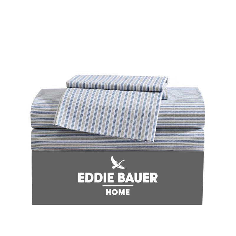 Shasta Lake Cotton Percale Standard Sheet Set, Full Sheet Set with 2 Pillowcases, Ticking Stripe Green