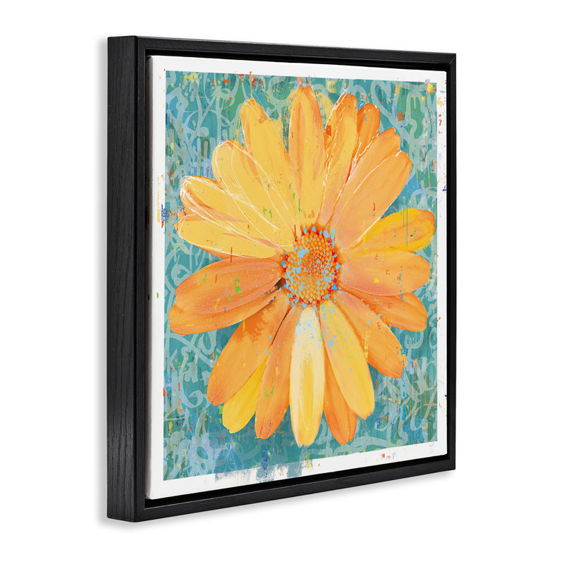 Cadre urbain Urban Daisy sur graffiti, design par Porter Hastings, H 25 po x l 25 po, Cadre flottant noir de jais