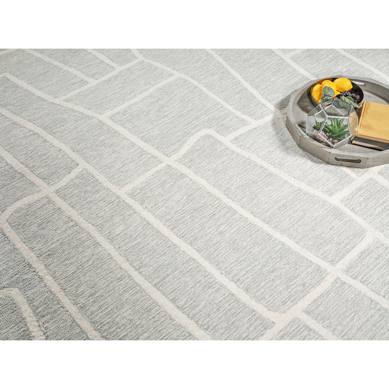 Tangiers Hand Tufted Abstract Area Rug in Blue/Ivory, Rectangle 6' x 9'