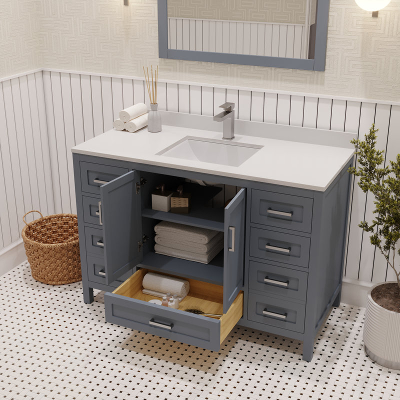 Rooh 48'' Single Bathroom Vanity with Quartz Top, Charcoal Gray