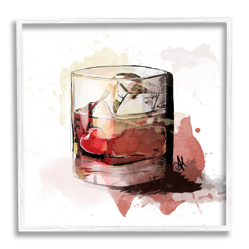 Art giclée sur verre à cocktail cerise par Alison Petrie, H 12 po x l 12 po x P 1,5 po, Giclée encadrée blanc bord de mer