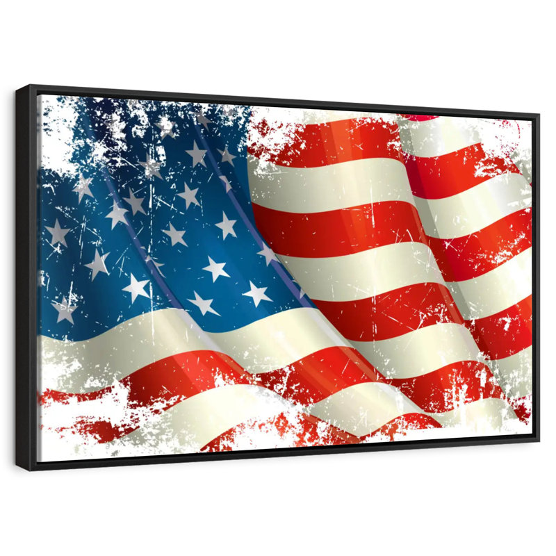 Drapeau américain grunge, Cadre flottant noir, 43 po x 29 po