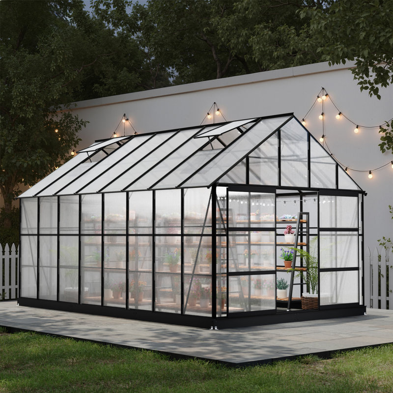 Outdoor Walk-in Aluminum Polycarbonate Greenhouse, 15.8' W x 9.9' D