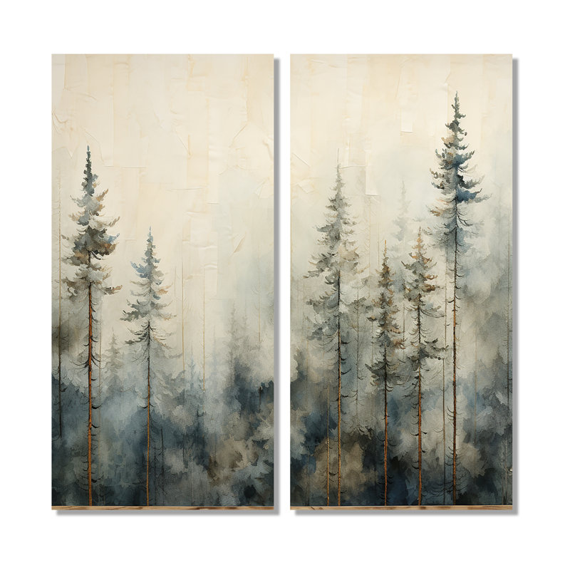Minimalisme, forêt de pins d'hiver - grande forêt, art mural 2 panneaux, H 20 po x l 24 po, Toile tendue, Ne s’applique pas