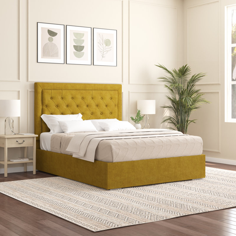 Merissa Upholstered Bed Frame, Turmeric, Small Double (4')