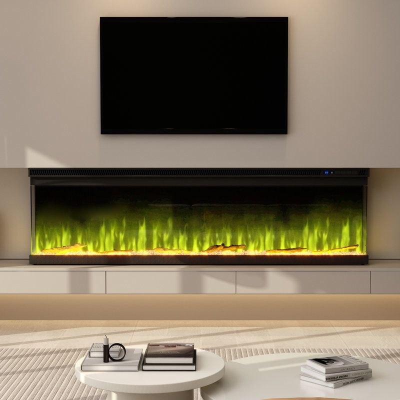 Foyer électrique encastré et mural avec 12 couleurs de flamme, 5 niveaux de luminosité et télécommande