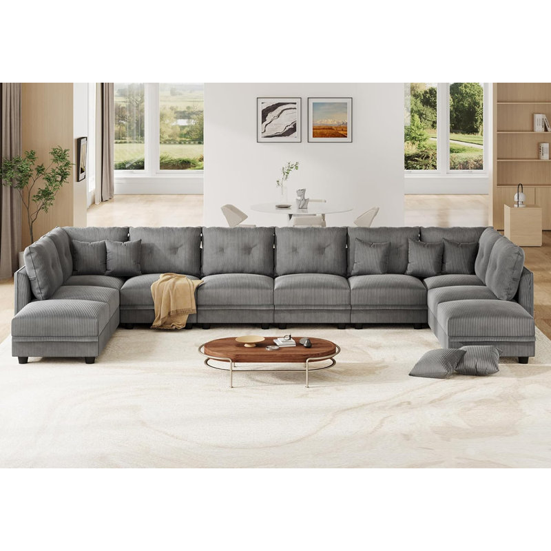 Canapé modulaire convertible en velours côtelé Degennaro, Velours côtelé gris