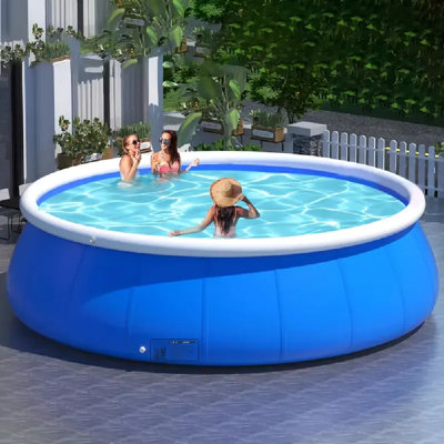 Full Size Round Inflatable Swimming Pool - PVC Material, Durable Mesh Fabric, Family Outdoor Garden Pool, Multiple Components Included