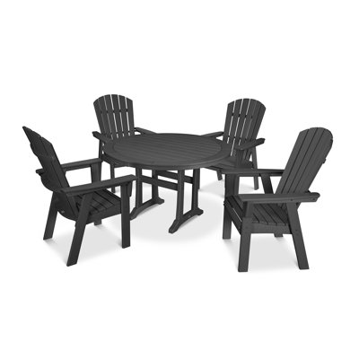 POLYWOOD Nautical Curveback Adirondack 5-Piece Round Dining Set with Trestle Legs by POLYWOOD