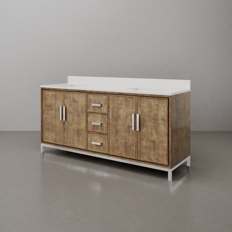 Brookhn 72 In. Double sink Whitebrook Quartz Countertop Bath Vanity in Lustrous Walnut
