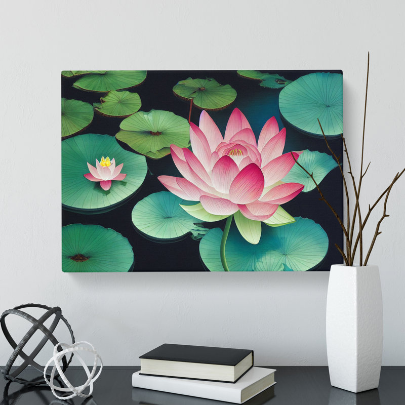 XXX-H1022-WF-7766X Shimmering Lotus Flower - Wrapped Canvas Print, 40cm H x 60cm W x 3cm D
