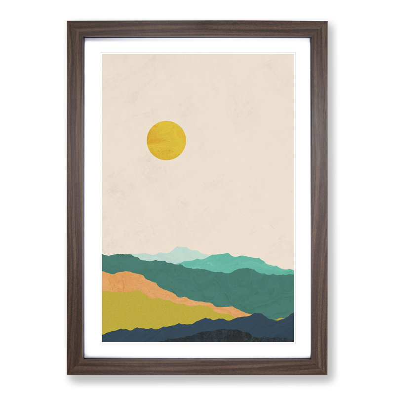 Nordic Minimalist Landscape No.1 - Picture Frame Graphic Art, Walnut Framed, 36cm H x 27cm W x 2cm D