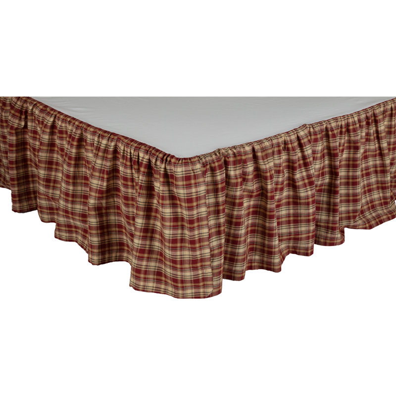 Rustic Plaid Cotton Twin Bed Skirt with Split Corners