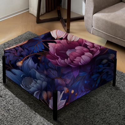 Grand repose-pieds carré Celestial Blue Pivoines Stellar Pure