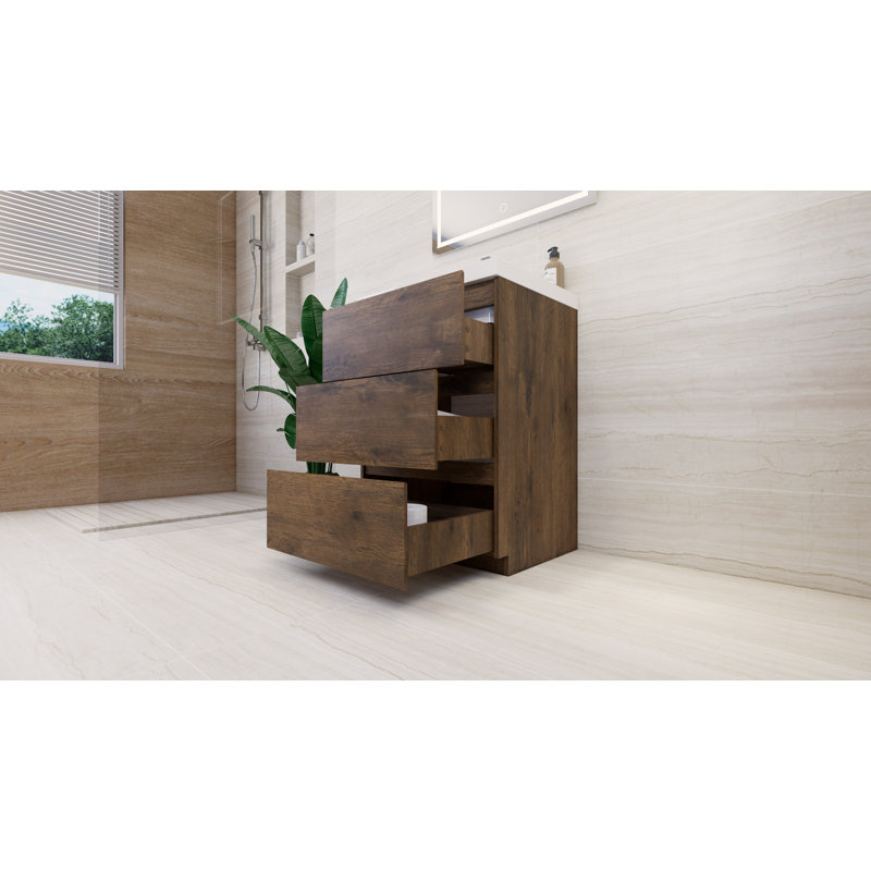 Meuble-lavabo autoportant Rheana 24 po avec évier en acrylique renforcé, Bois de rose