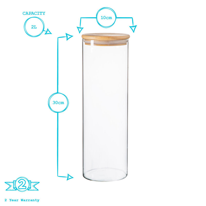 Argon Tableware - Scandi Glass Storage Jars with Wooden Lids - Set of 6, 30cm H x 10cm W x 10cm D