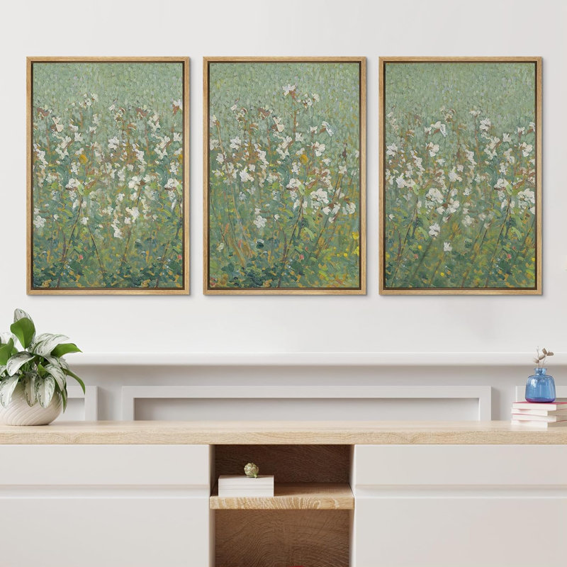 3 pièces vibrantes de fleurs de émeraude et de fleurs de Monet, champ de nature, nature et nature, Plastique naturel encadré
