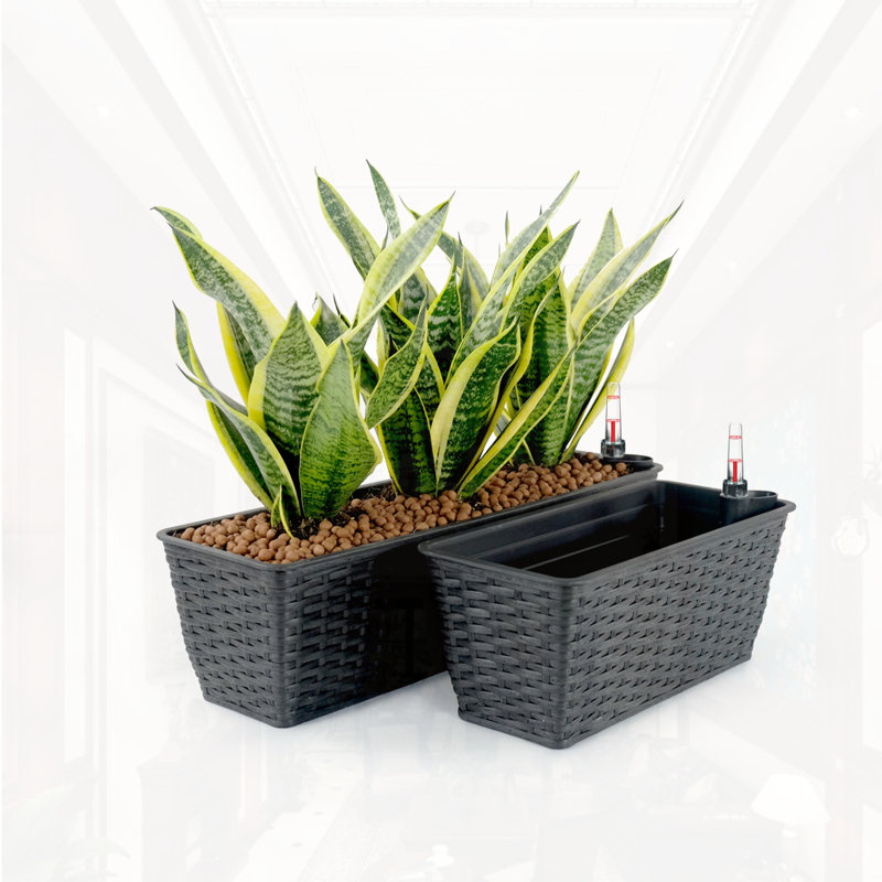 2-Pack Smart Self-watering Rectangle Planter, Espresso