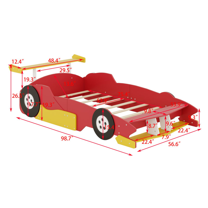 Lit plateforme avec roulettes Race, Rouge, Lit double