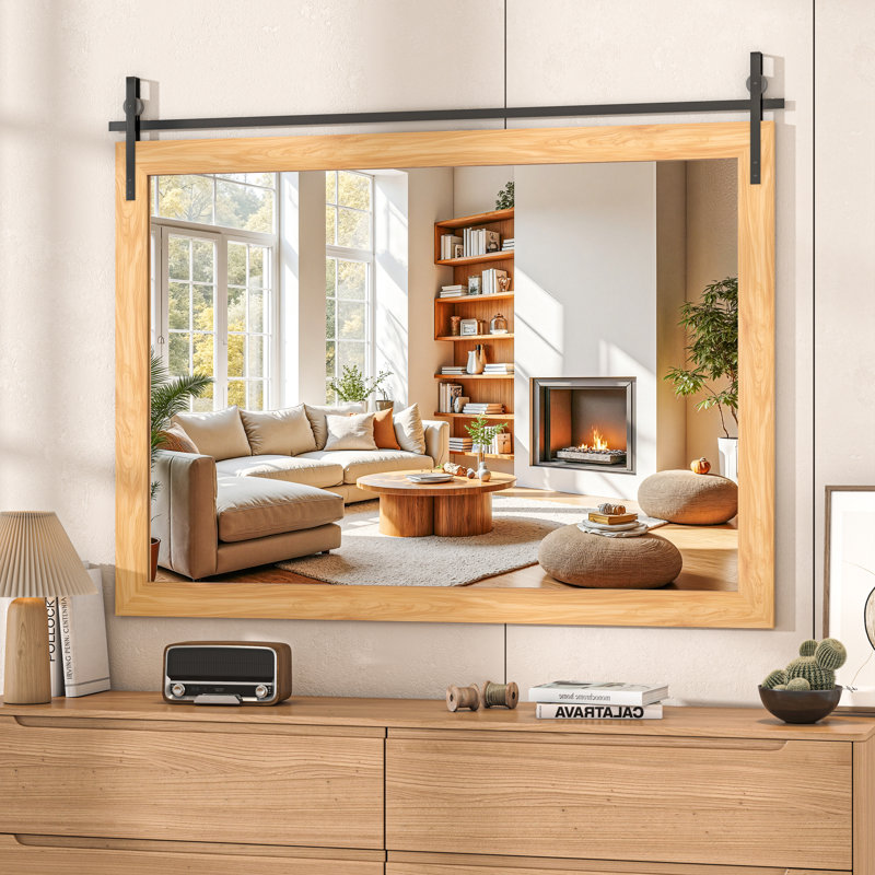 Miroir décoratif moderne en bois massif de style campagnard rustique, 55 po x 36 po, Brun