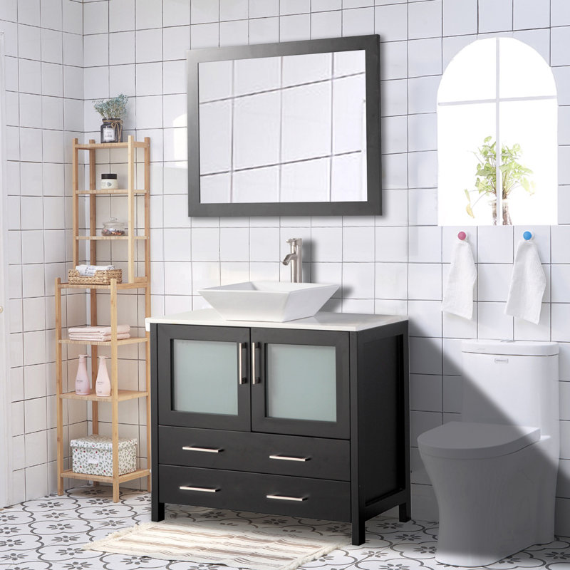 Ensemble de meuble-lavabo simple avec miroir , Espresso, 36" l
