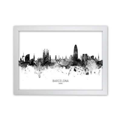 Barcelona Spain Skyline Black White City Name by Michael Tompsett - Print