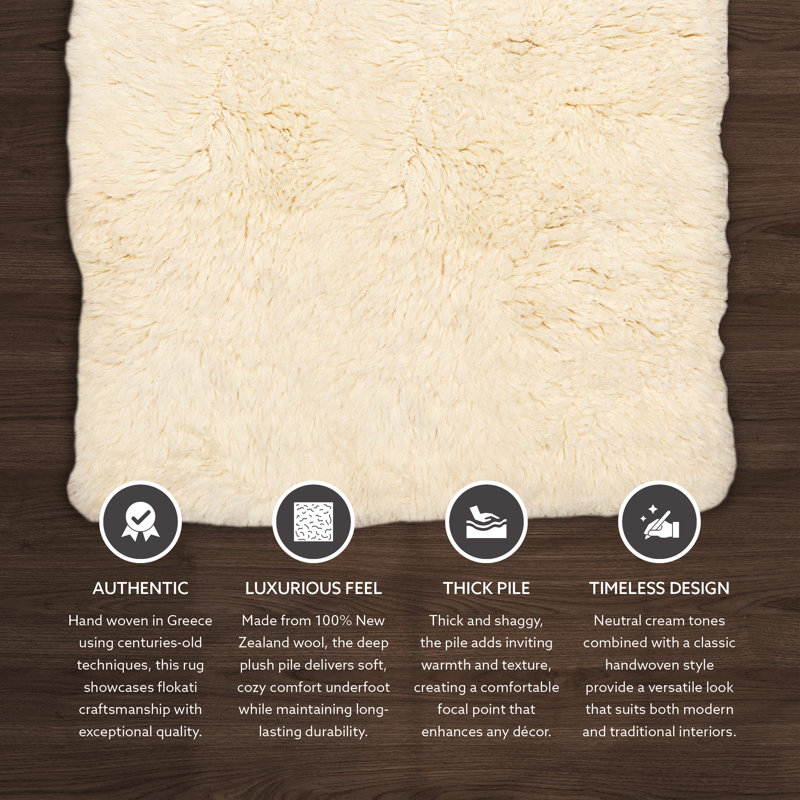 Tapis naturel en laine tissé à la main Alamin Premium Flokati, Rectangle 7 pi x 10 pi