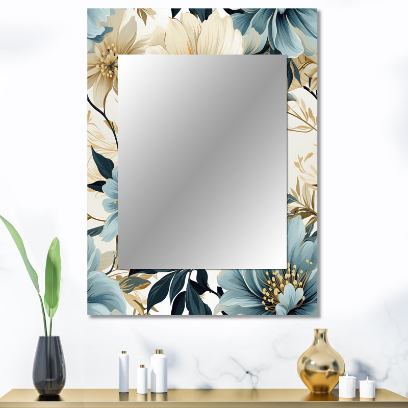Suntke Sandy Beige And Blue Hydrangea Tranquility - Floral Large Wall Mirror, Cottage Unique Mirror, Printed Metal Art