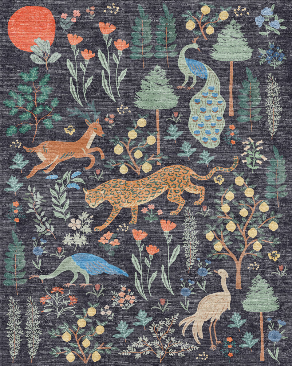 Boho Floral and Animal Print Machine Washable Area Rug