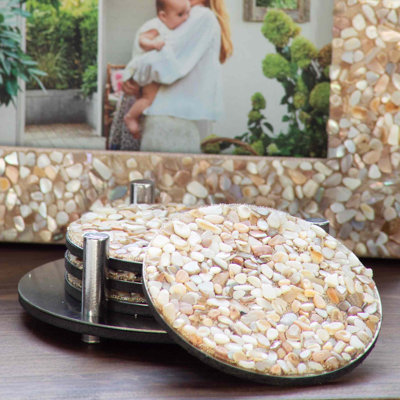 Ensemble de 4 sous-verres Sparkles Home Shell | Décoration de table Coastal | Endos protecteur en mousse, style Hamptons