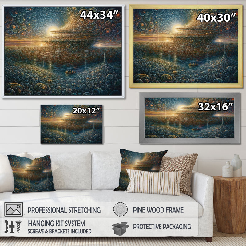 Futur paysage marin des vagues de l'océan - impression, Cadre photo blanc, H 30 po x l 40 po x P 1,5 po