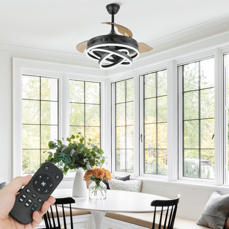 Ventilateur de plafond 42 "rétractable moderne avec lumière DEL à intensité variable, lustre en forme de 6 vitesses avec télécommande pour chambre à coucher