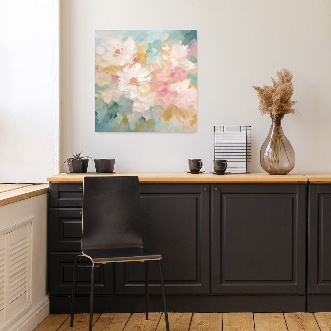Pink And Cream Roses Floral Abstract Abstract Contemporary Delicate Peony Wall Art Print