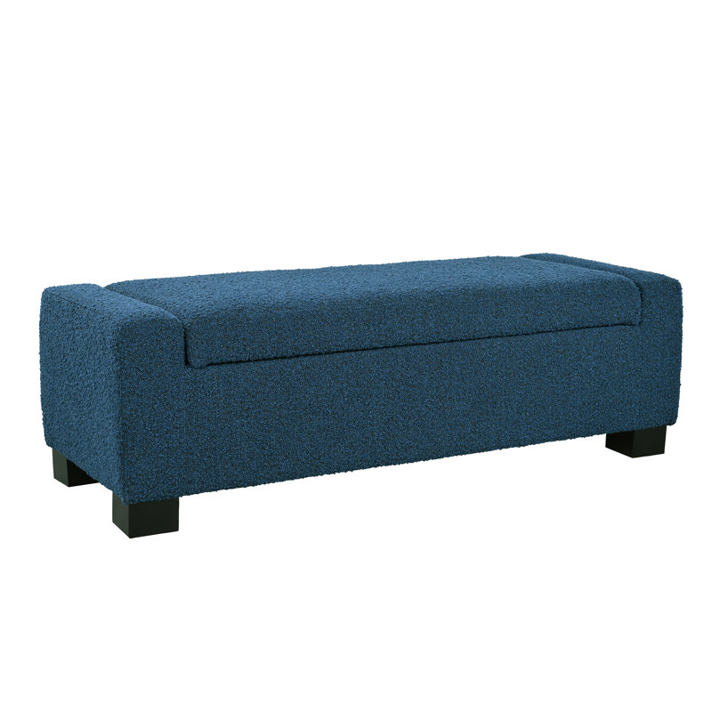 Jamih Upholstered Ottoman, Blue Boucle