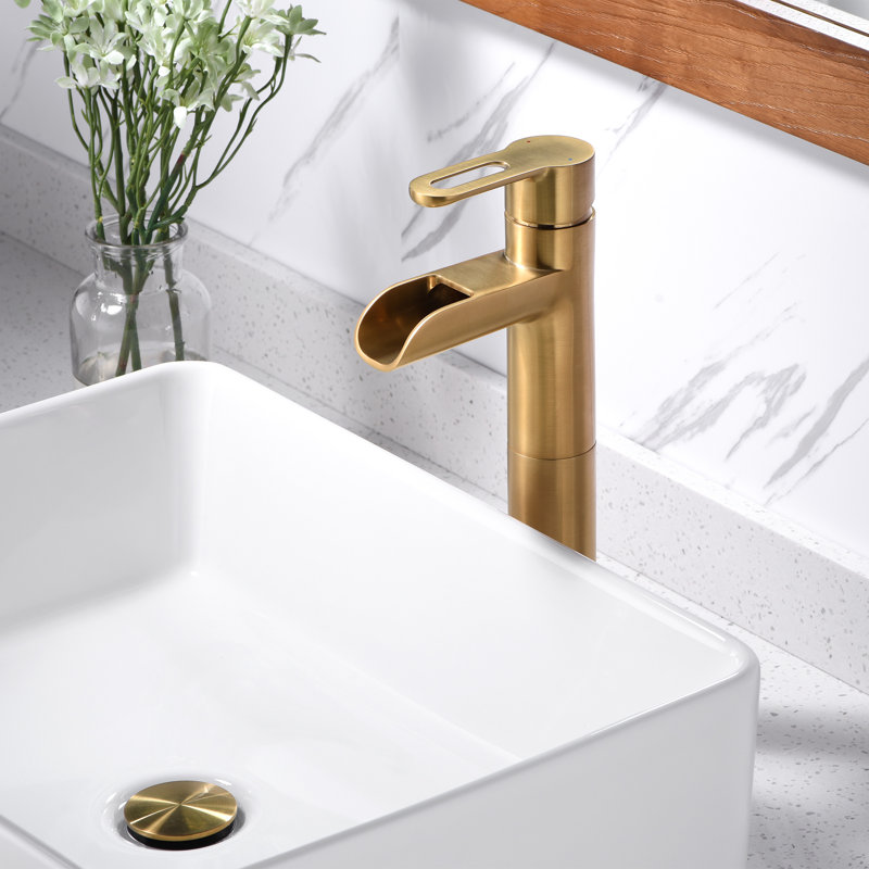 Vessel Sink Bathroom Faucet with Drain Assembly, Brushed Gold