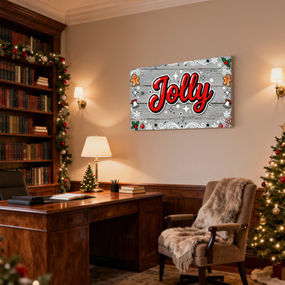 «Christmas Jolly Christmas», ensemble de 3 impressions sur toile, pain d'épices et clochettes
