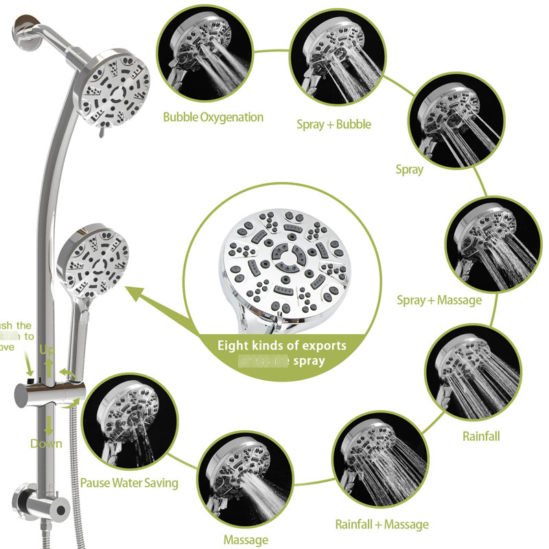 Dual Shower With 4.7" Showerhead, Hand Shower, 8, Adjustable Bar Head Head, 8 , Holder, Chrome