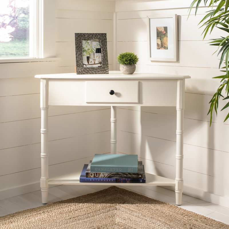 Twerton Solid Wood End Table with Storage, Distressed Cream