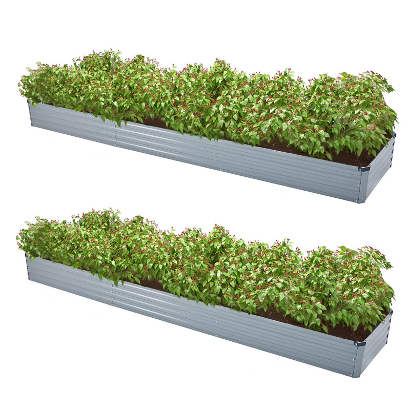 Lafayette Rectangular Galvanized Metal Raised Garden Bed, 12" H x 144" W x 24" D, Gray